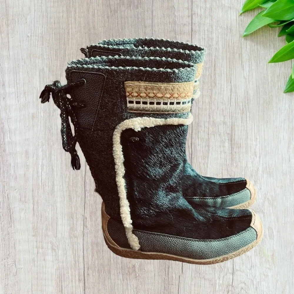 TECNICA Skandia Goat Fur Tall Apres Ski Boots Italy Women Size 8 US EU 39.5 Blac
